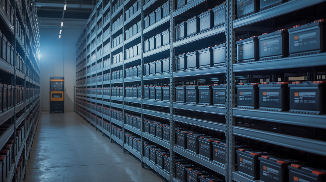 Volterra Battery Solutions warehouse with industrial battery inventory
